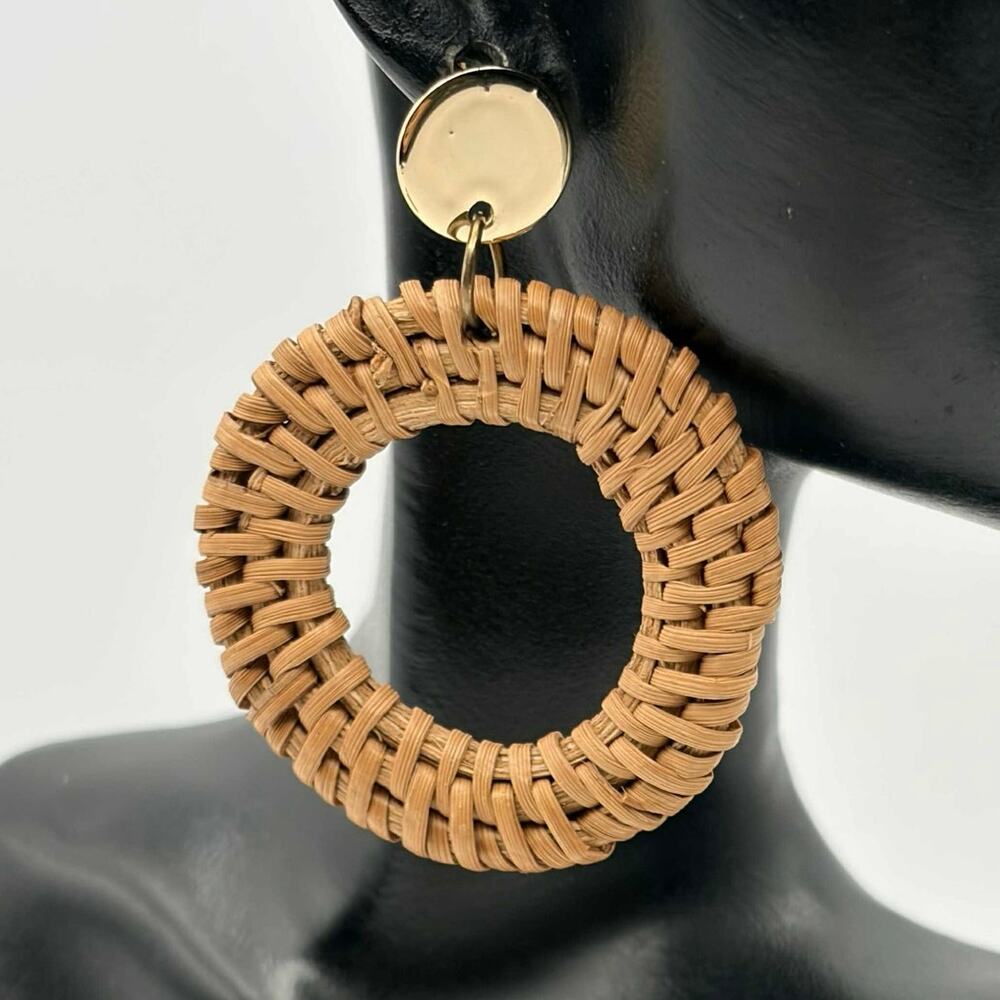 Tan Boho Straw Earrings